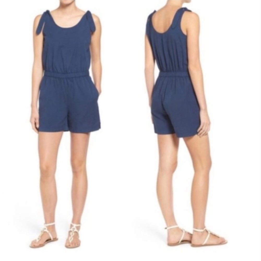Madewell Navy Blue Tie-Shoulder Romper